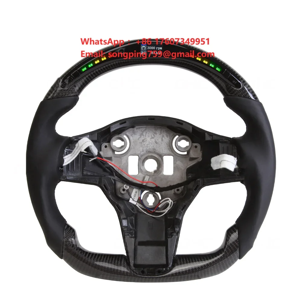 Custom LED Racing Car Steering Wheel Fit for Tesla Model Y/3 2019-2022 Real Carbon Fiber Steering Wheel