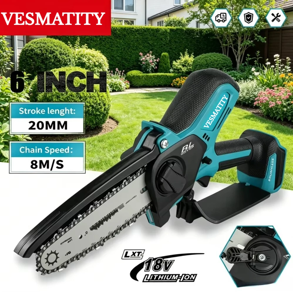 6Inch Chain Saw Electric Saw Handheld Portable Wood Logging Chainsaw Garden Pruning Wood Power Tool For 18V-20V Battery