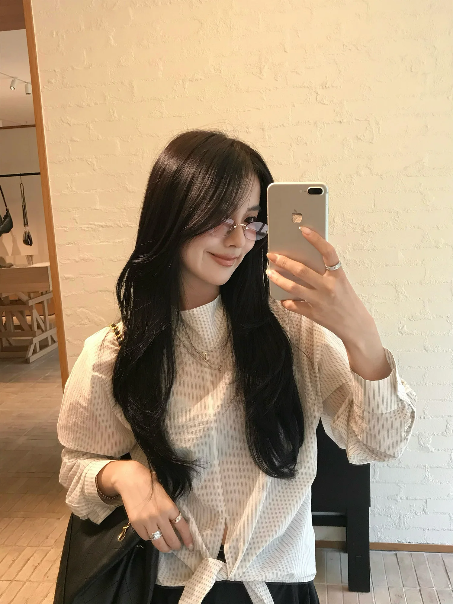 

Loose Striped Women's Autumn Long Sve Comfortable Breathable Nylon Stripe Pattern Simple Commute Sle