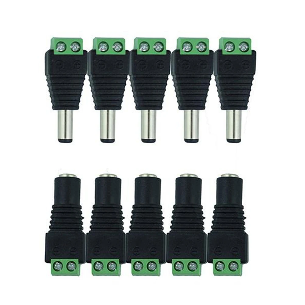 

5pcs Dc Power Connector 12V Female Jack Adapter For Led Strip Lights Cctv Camera Screw Terminal Plug-In 2 Wire Reliable