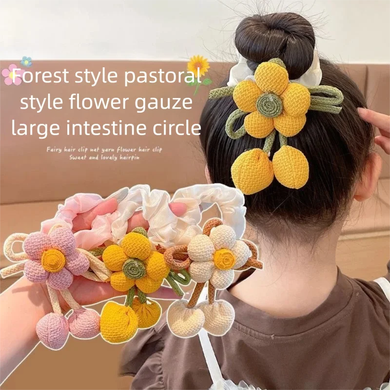 

New Country-Style Bun Hairband with Floral Hair Tie for Girls