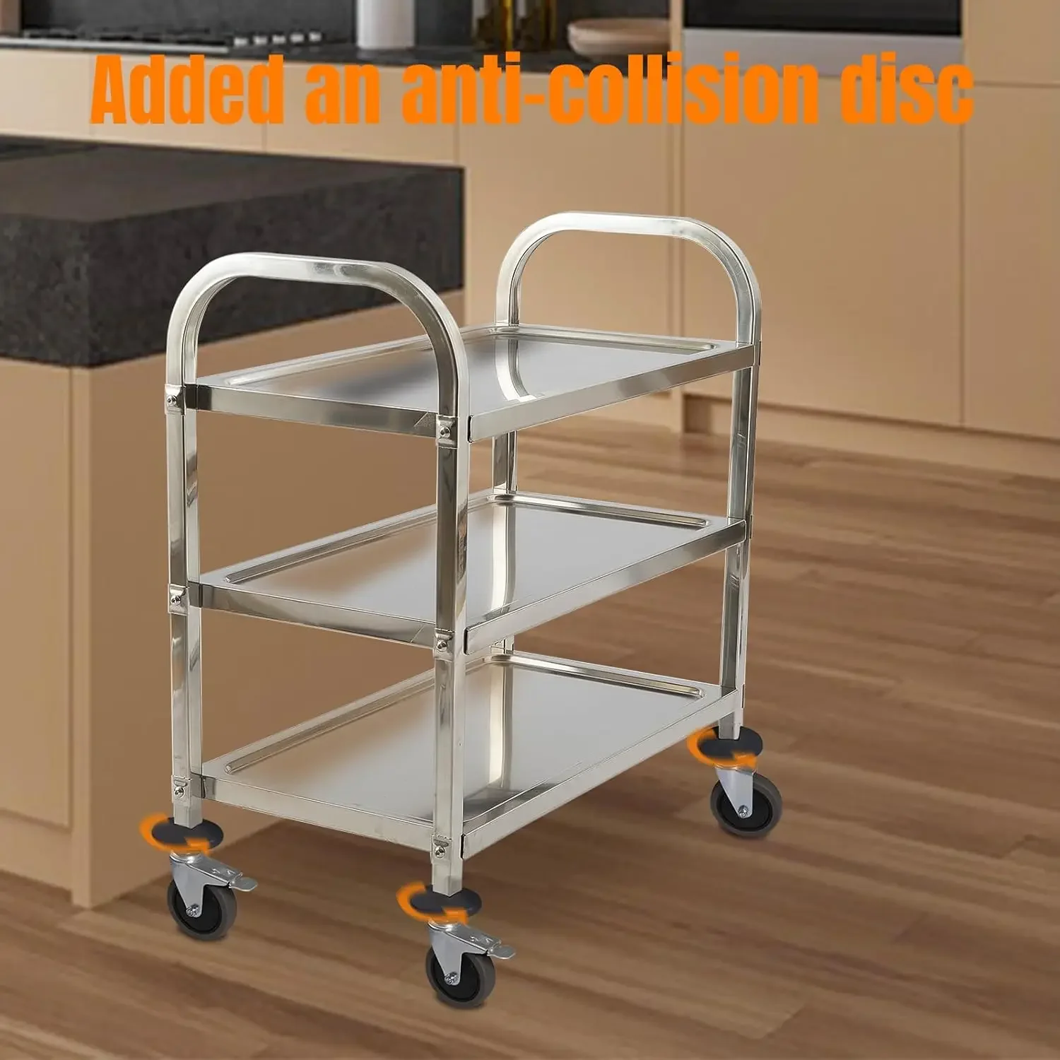 Upgrade 3 Tier Heavy Duty Commercial Grade Utility Cart Kitchen Trolley Serving Cart with Wheels Stainless Steel Rolling Cart St