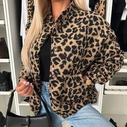 Fashion Single Breasted Stand Neck Streetwear Winter New Warm With Pocket Coat Sexy Leopard print Long Sleeve Women Jacket Coat