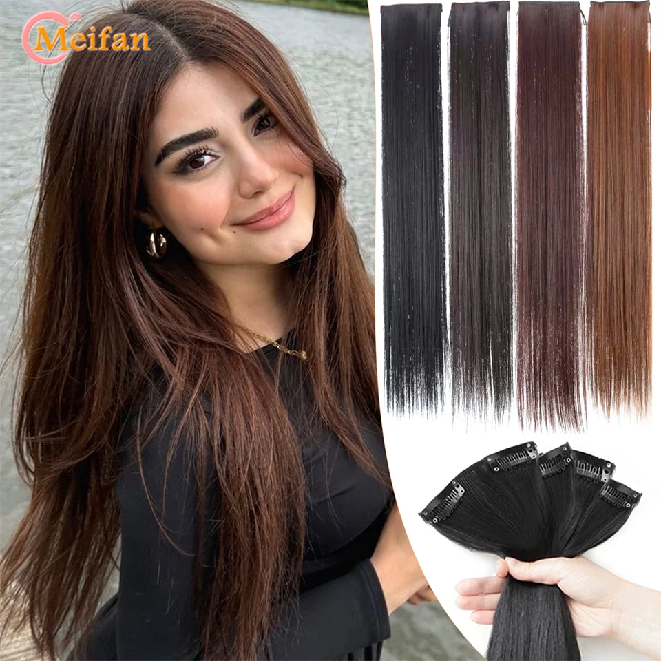 4 шт./компл., длинные прямые шиньоны, синтетические заколки для наращивания волос для женщин, добавление объема, невидимые бесшовные подушечки для волос, пушистые волосы