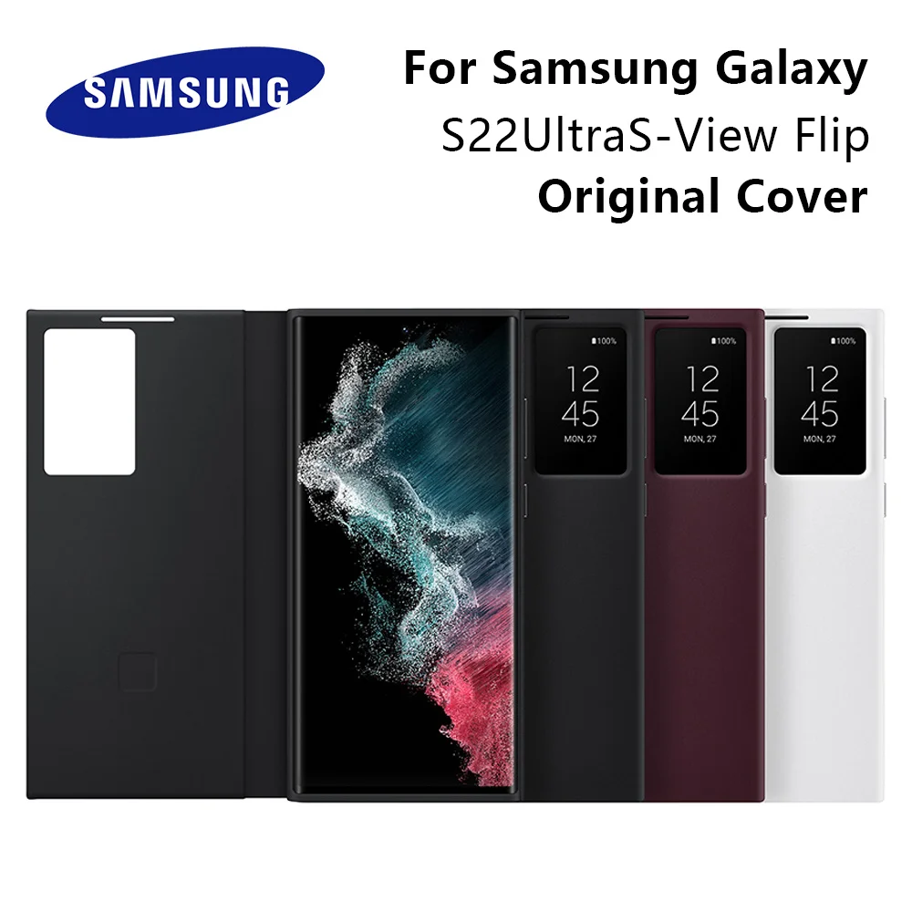 Oryginalne etui z klapką do Samsung Galaxy S22 Ultra S-View Wysokiej jakości skórzane etui do S22Ultra Protector Shell & Box