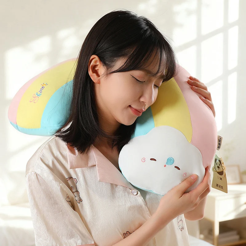 Decorative Pillow Cloud Rainbow Plush Soft Face Expression Desk Window Bedroom Decor Ornament Holiday Birthday Gift