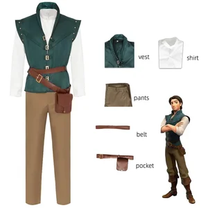 Disney-Rapunzel Herren Cosplay Fantasy, Flynn Rider, Prince Uniform, Jacke, Hemd, Weste, Hosen, Gürtel, Tasche, Halloween, Erwachsener 12 Hauptverkaufsrapunzelbluse - №4