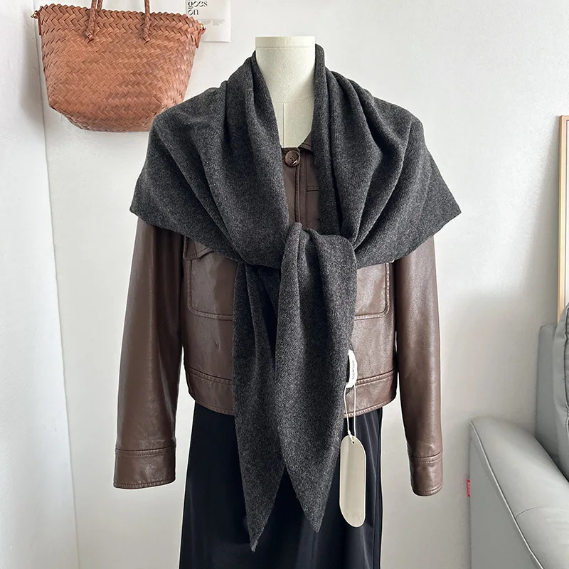 

Треугольная шаль из 100% шерсти, большой теплый зимний шарф для женщин и мужчин, деловая повседневная накидка