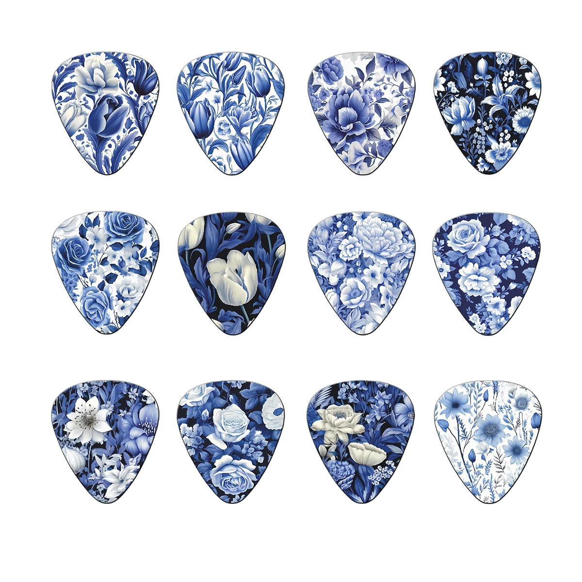 New Guitar Picks Set 12-Piece Blue and White Porcelain Unique Pattern Double-Sided Printing -Musical Instrument Accessories