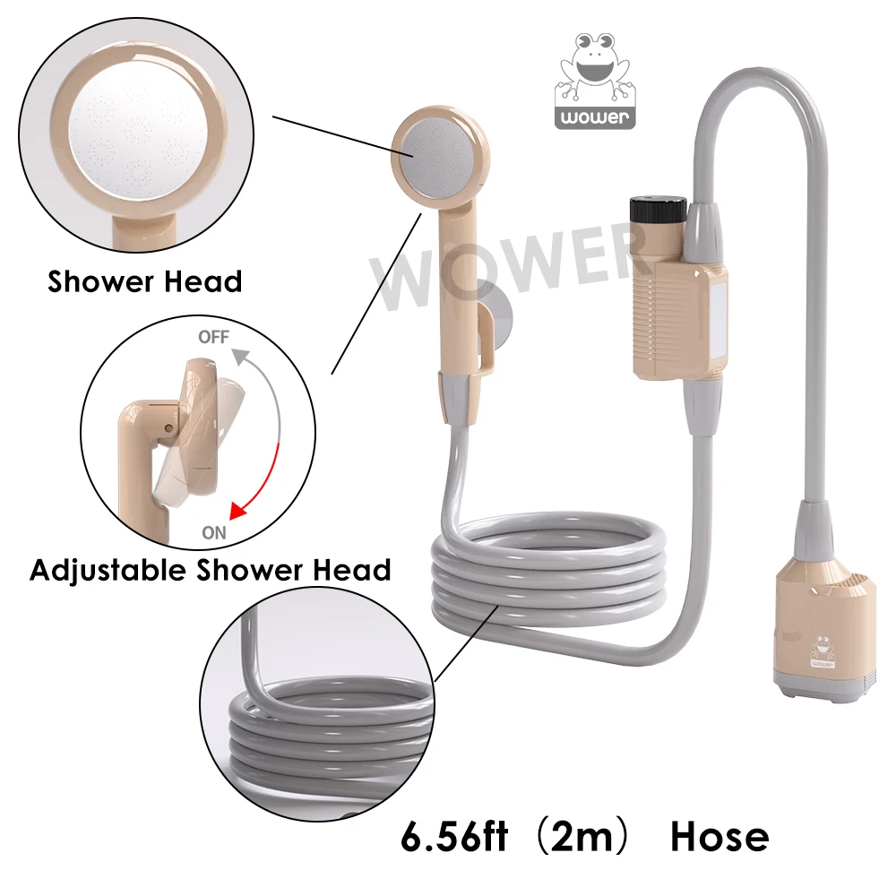 WOWER Portable Shower 4000mAh IPX8 Waterproof with Digital Display Rechargeable Portable Shower for Camping Travel Shattaf