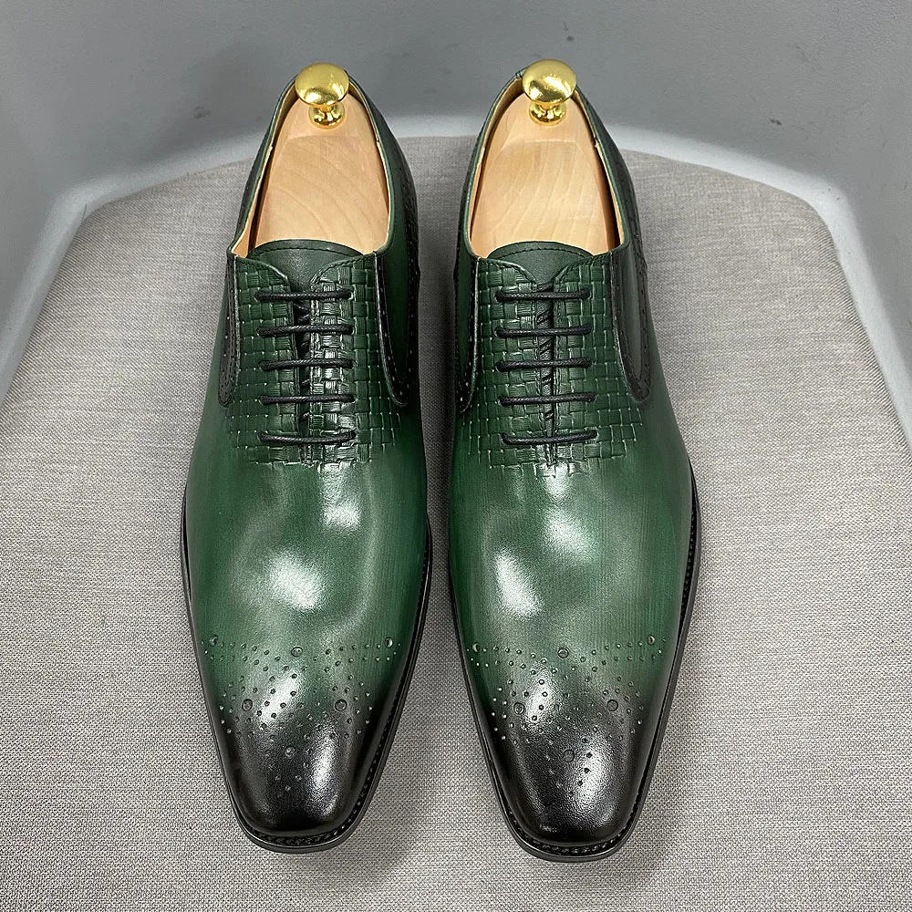 Maat 6 tot 13 Heren Oxford-kledingschoenen Echt leer Handgemaakte groene veterschoenen Brogue Klassieke feestbruiloft Formele schoenen voor heren