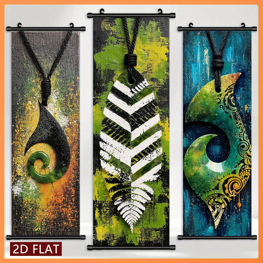 VIKAMA Retro Tribal Maori Koru Fern 3 Panel Hanging Painting Wall Art Scroll Aboriginal Canvas Art Print Decor