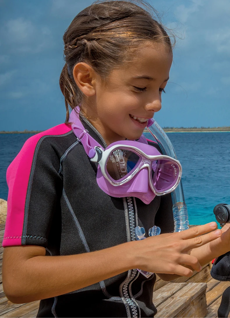 Cressi MAREA JR MINIDRY Snorkeling Set Children Kids Diving Set Scuba Dive Mask Snorkel Fin for Boys Girls 6-13 Years Old