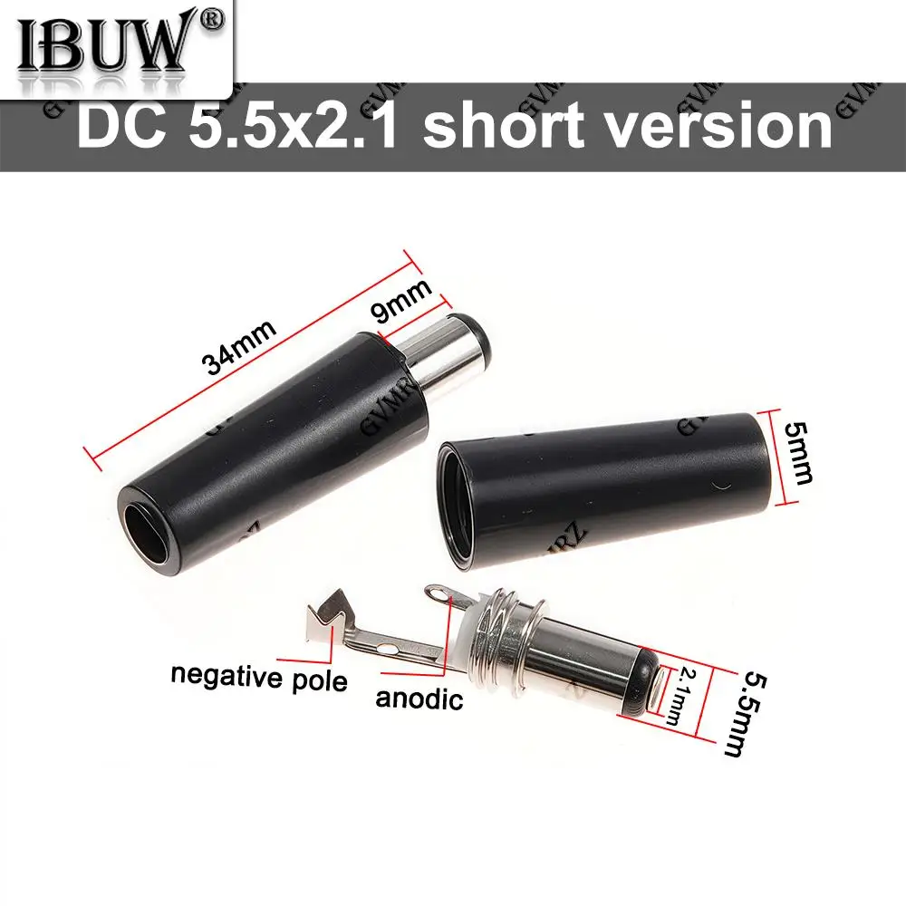 10PCS 5.5x2.1mm 5.5*2.5mm DC005 DC power plug Male round plug Wire welding type Wiring welding head 5.5*2.1mm DC-005