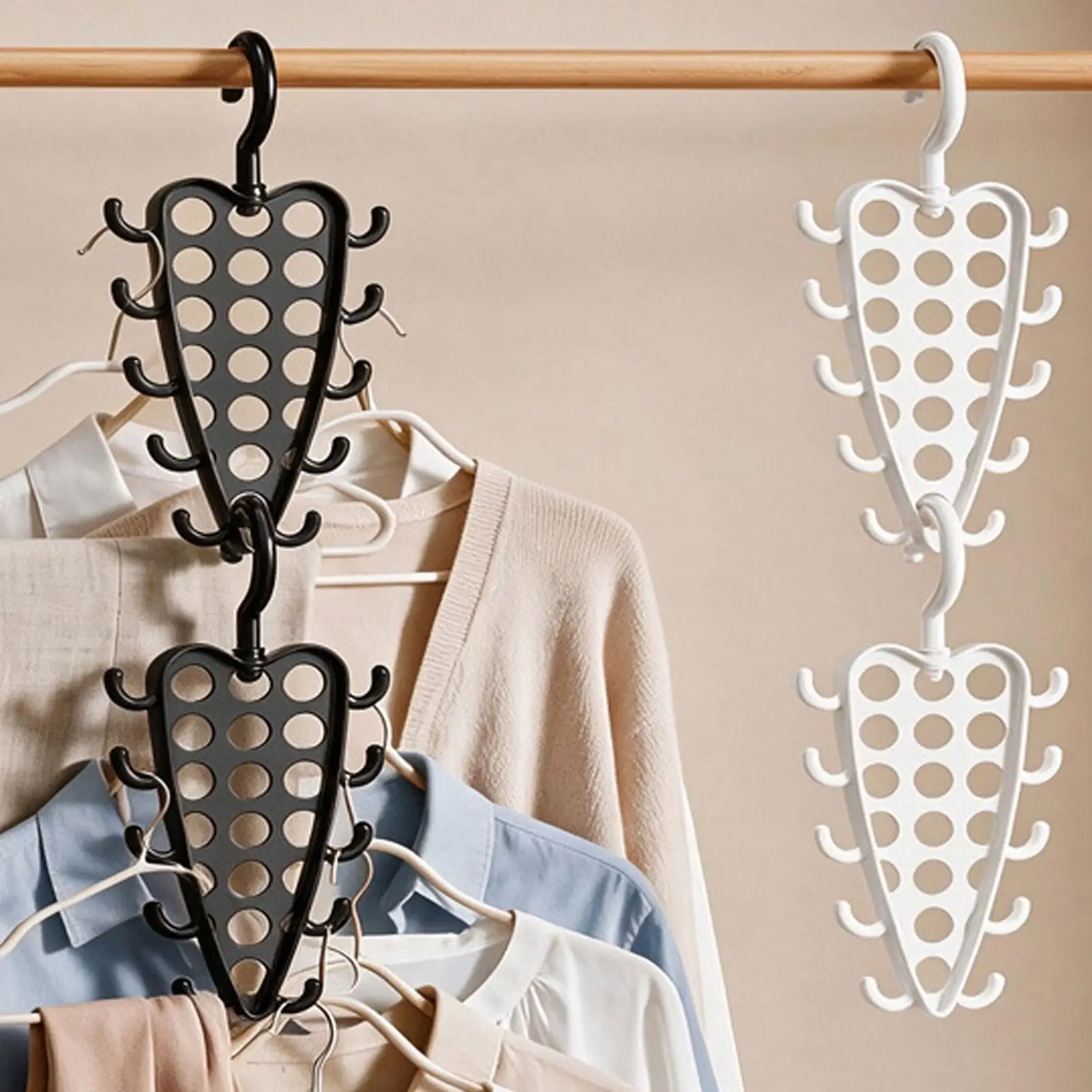 V Shaped Double Sided Hanger Organizer 360 Rotating Rack 10 Hooks Clothes Closet Storage Space Saving Wardrobe Scarf Belt Holder