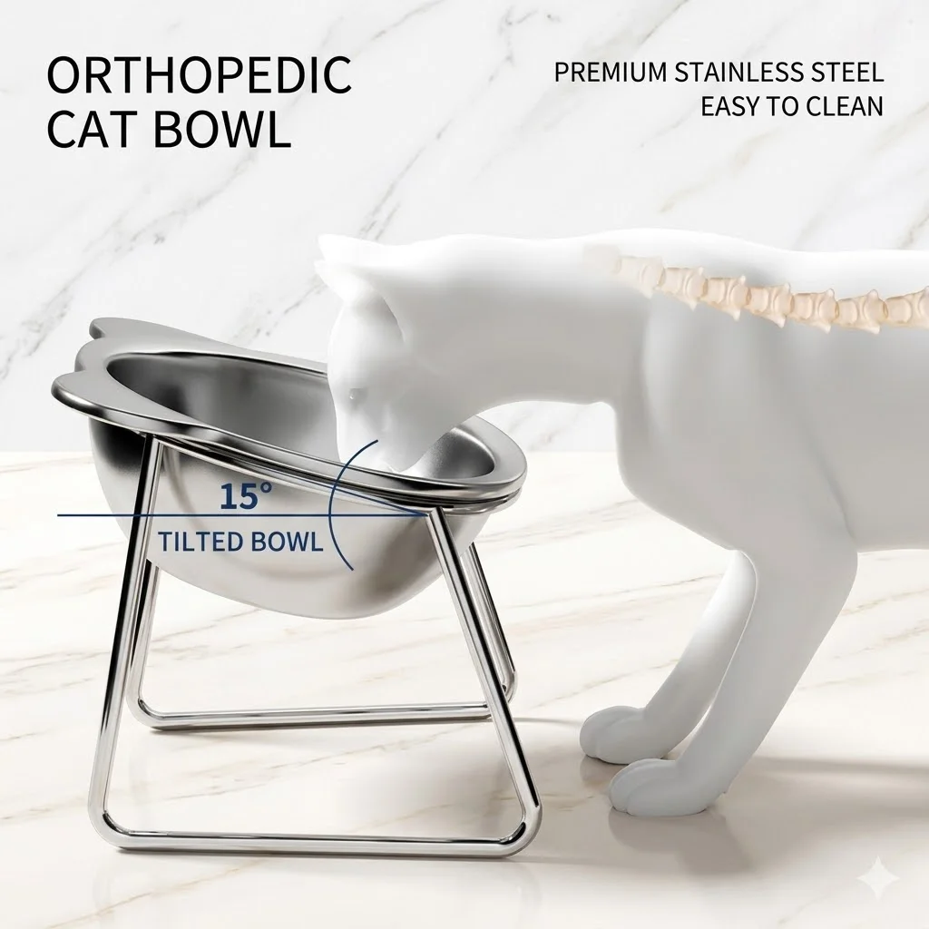 Elevated Cat Bowls Stainless Steel Raised Cat Bowl 15 Tilted Anti Vomiting Dog Dishes Orthopedic Pet Feeder For Food Water Sets