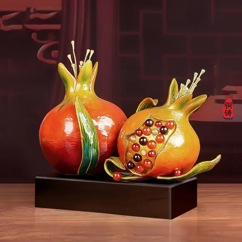 Copper pomegranate ornament brass pomegranate enamel crafts living room