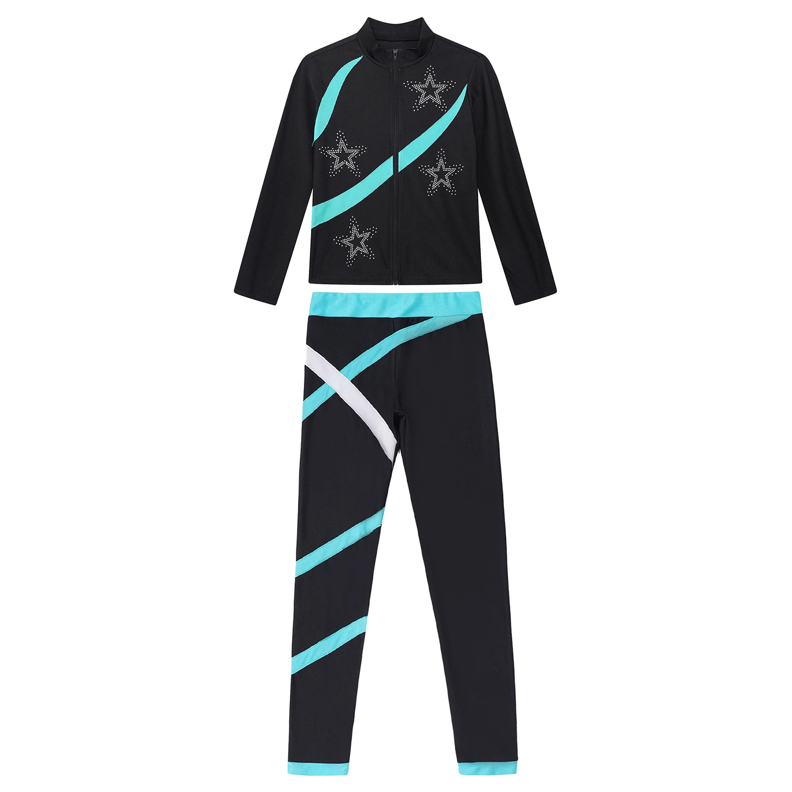 Kids Girls Sports Set Long Sleeve Zipper Sweatshirt with Leggings Children's Sport Suits for Workout Skating Gymnastics Outfits