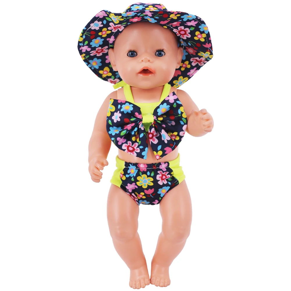 Sequin Swimsuit With Headwear Suitable For 18Inch American Doll 43Cm Reborn Doll,Our Generation Girl's Clothing Accessories