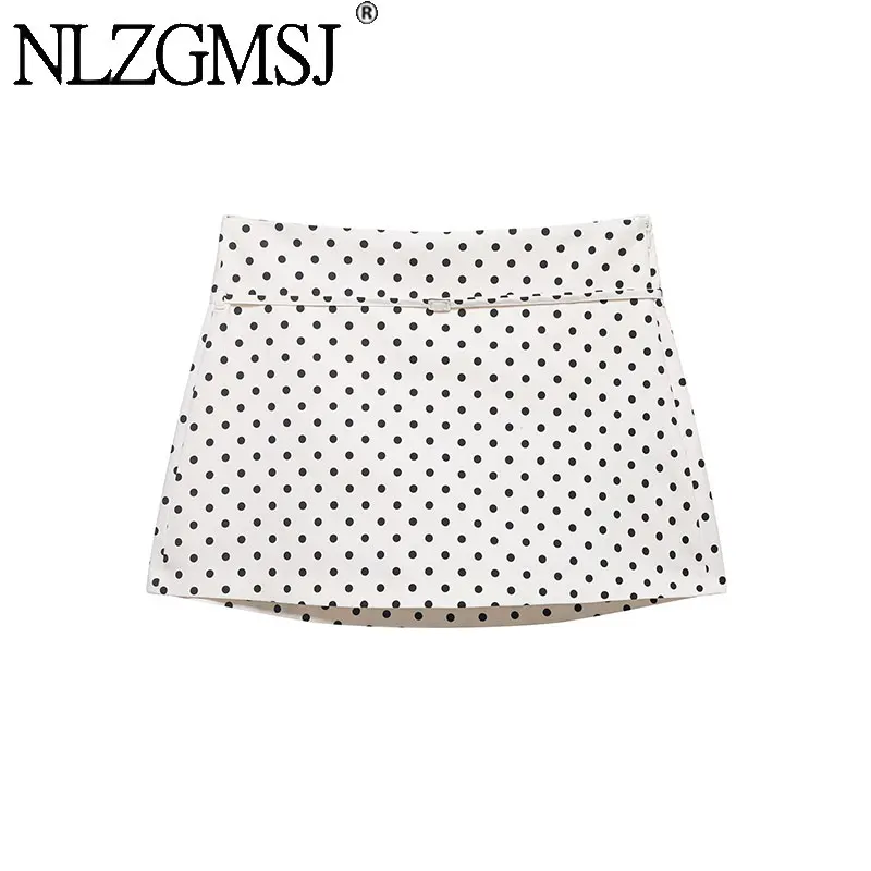 Nlzgmsj 2026 Summer Retro  Polka Dot Low Rise Mini Skirt Ladies Casual Wrap Design Short Skirt For Streetwear