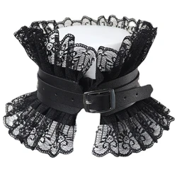 Women Vintage Fake Collar Gothic Black Faux Leather Ruffled Floral Lace Choker Necklace Victorian Neck Ruff Drop shipping