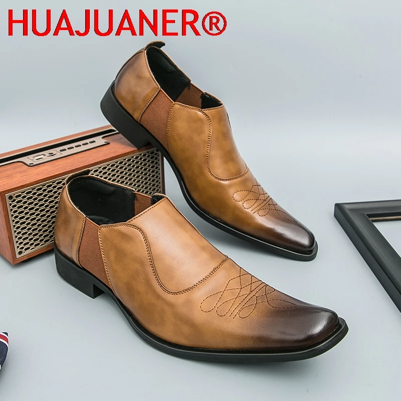 Men Platform High Heel Slip-on Leather Shoes Comfortable Height Increase Formal Dress Office Dance Shoes Men Wedding Groom Shoes
