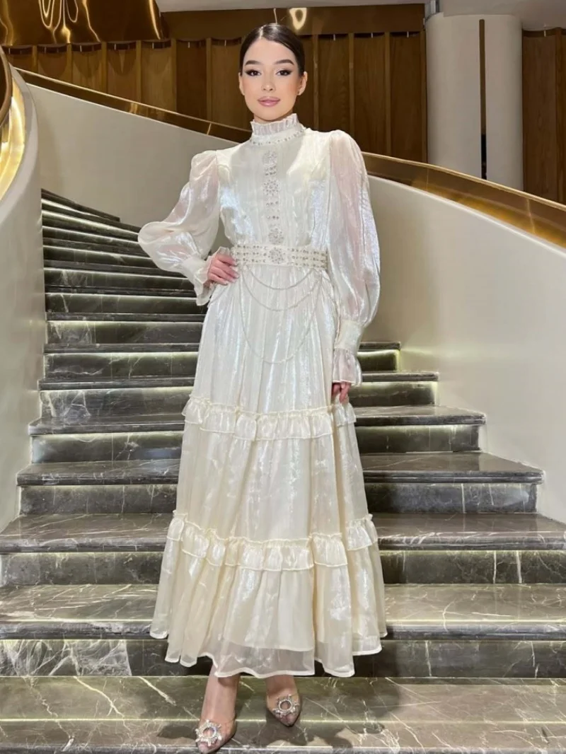 

Elegant Diamonds Boho Dress Spring Clothing Women 2026 Lantern Sleeve Stand Neck Maxi Long Dresses Birthday Evening Party Dress