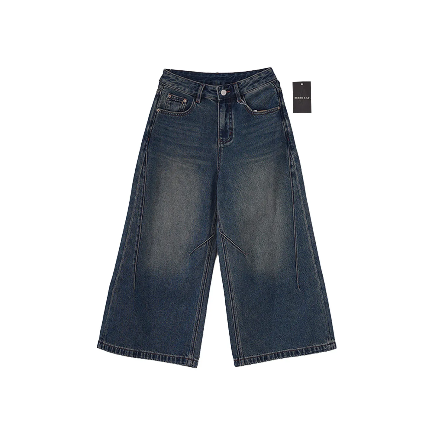 

Модные винтажные джинсы с эффектом потертости, с высокой талией и широкими штанинами, женские, весна 2026, BodhlCat, стильные хлопковые джинсовые брюки