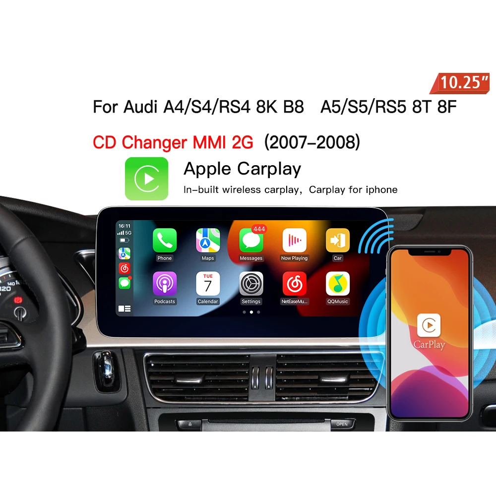 

Android13 head unit car radio for Audi A4 B8 S4 A5 MMI 2G 2007 2008 stereo upgrade aftermarket navigation Apple CarPlay auto