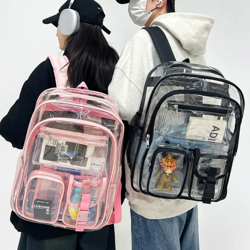 

Y2K Itabag Korean Transparent Backpacks PVC Bag Double Layer Multi Pocket Student Transparent High Capacity Backpacks Itabag New