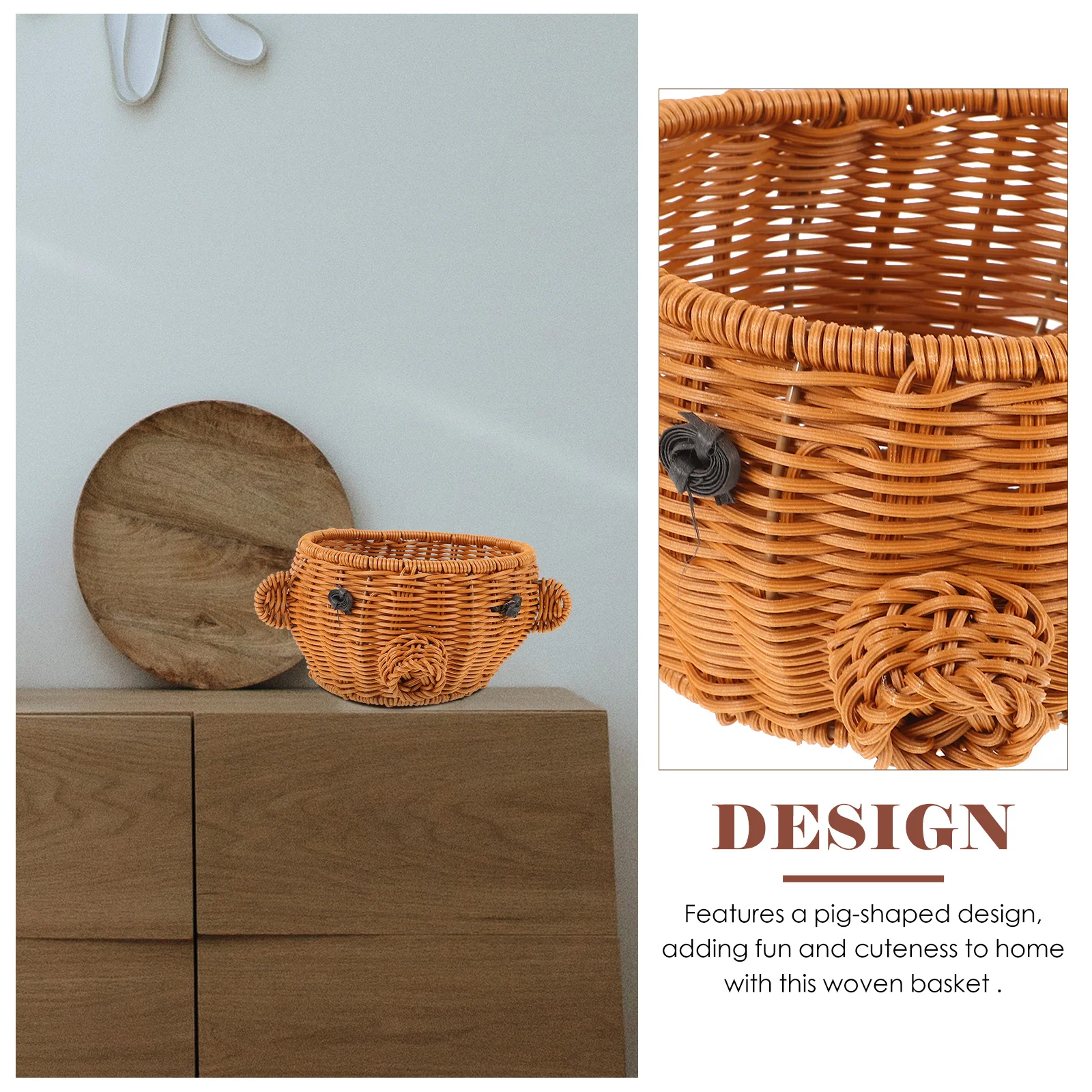 

Imitation Animal Storage Woven Fruit Basket For Kitchen Counter Bread Proofing Baskets Plastic Rattan Small Basket Home
