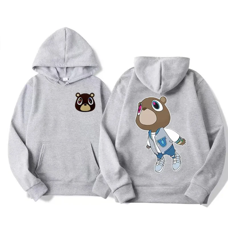 Men\'s Women Fashion Vintage Clothes Hooded Hip Hop Casual Oversized Sweatshirt Limited Kanye West Graduation Dropout Bear Hoodie