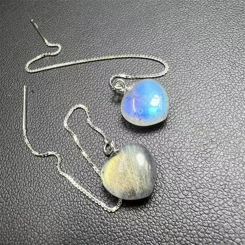 

S925 Natural Colored Labradorite Heart Drop Earrings Crystal Healing Stone Jewelry Holiday Gift Women A SET