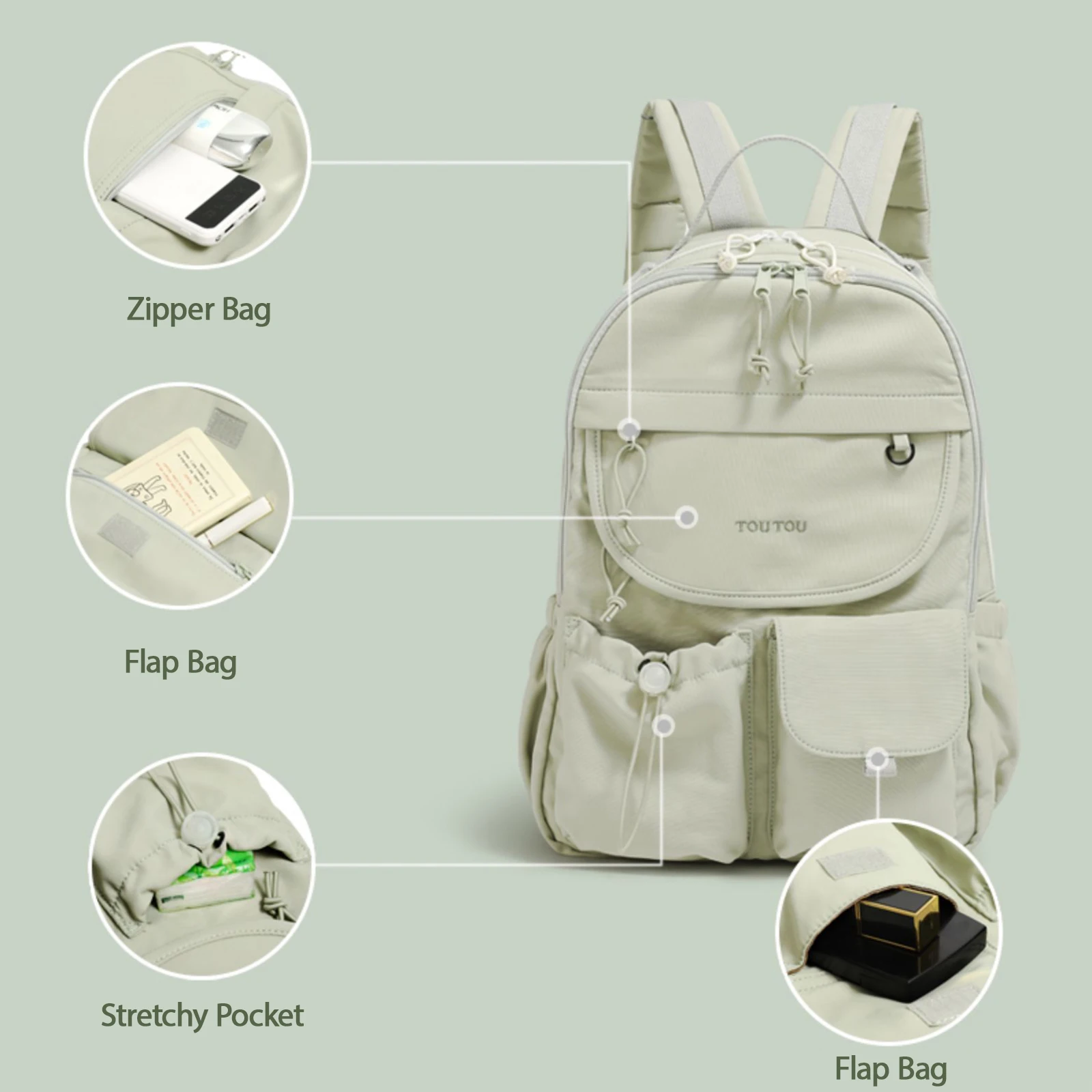 TOUTOU Large Capacity Multi-pocket Backpack for Middle School Students - Travel Bag with Niche Design