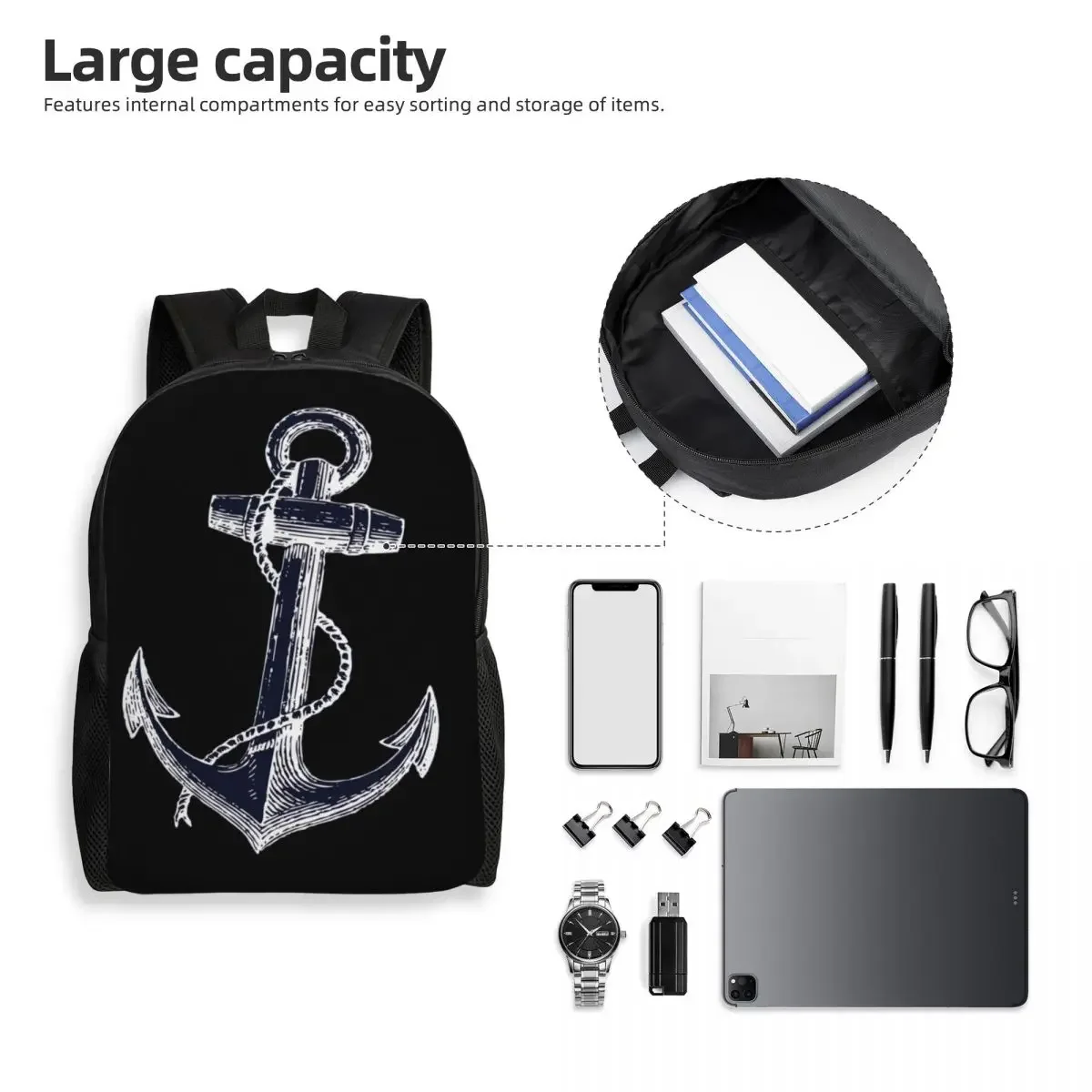 Custom Nautical Anchor Backpack for Men Women School College Student Bookbag Fits 15 Inch Laptop Sailor Adventure Bags