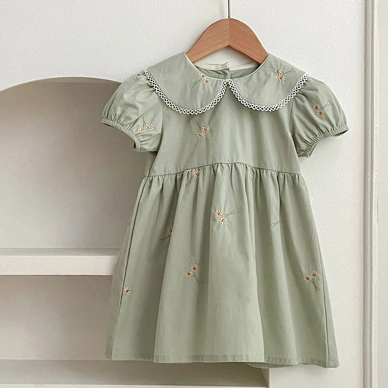 2024 New Summer Sister Clothing Infant Baby Romper Baby Girl Party Dress Short Sleeved Cotton Embroidery Kids Princess Dresses