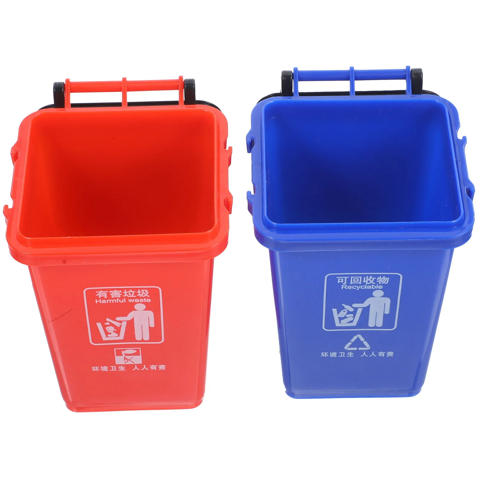 

2Pcs Trash Can Shape Pen Holder Creative Desktop Organizer Multi Function Stationery Storage Box for Office Desk Red Blue