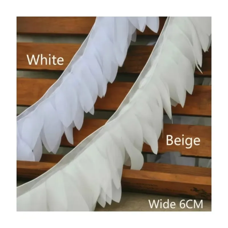 6CM Wide White Beige 3D Leaves Chiffon Tassels Lace Fabric Trim Ribbon Bridal Dress Strap Collar Applique DIY Sewing Guipure