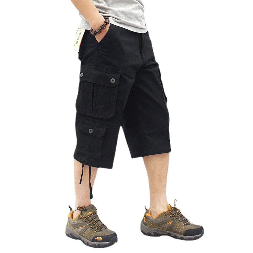 Long Length Cargo Shorts Men Summer Casual Cotton Multi Pockets Hot Breeches Cropped Trousers Military Camouflage Shorts 29-44