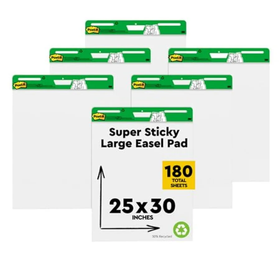 

Блокнот для рисования на мольберте из переработанной бумаги, 25 x 30 дюймов, белый, 30 листов/блокнот, 6 блокнотов/упаковка, отлично подходит для виртуальных преподавателей и студентов 559RP-