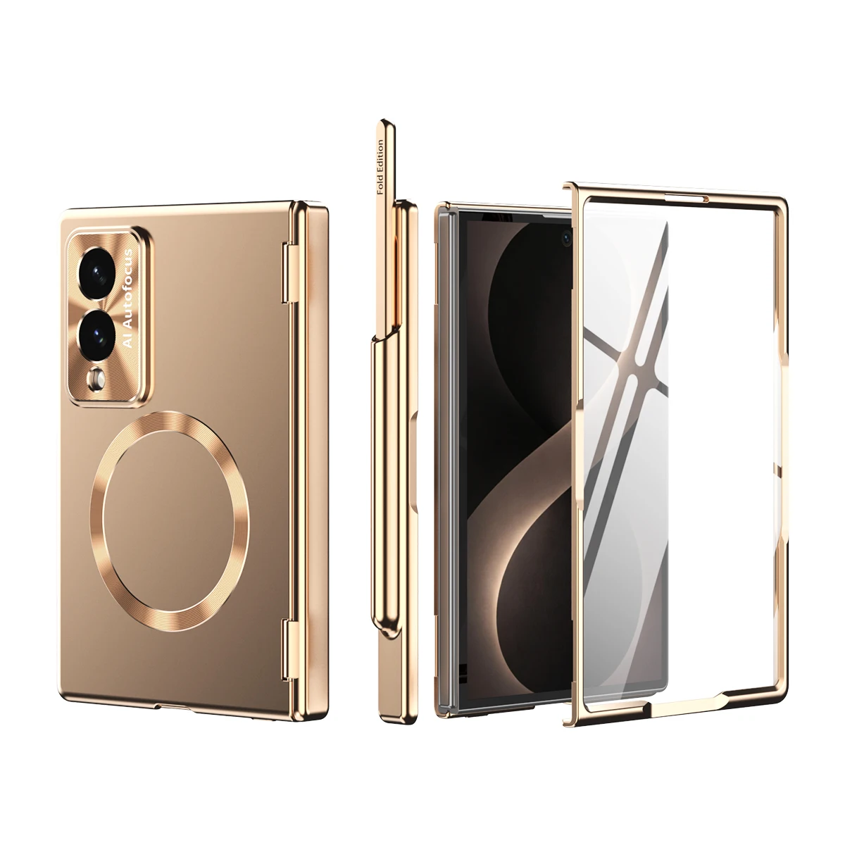 Magnetic Electrop Latedshell-film Integrated Case for Samsung Z Fold 8 Wide Hinge Protection Shockproof for Magsafe Slim Cover