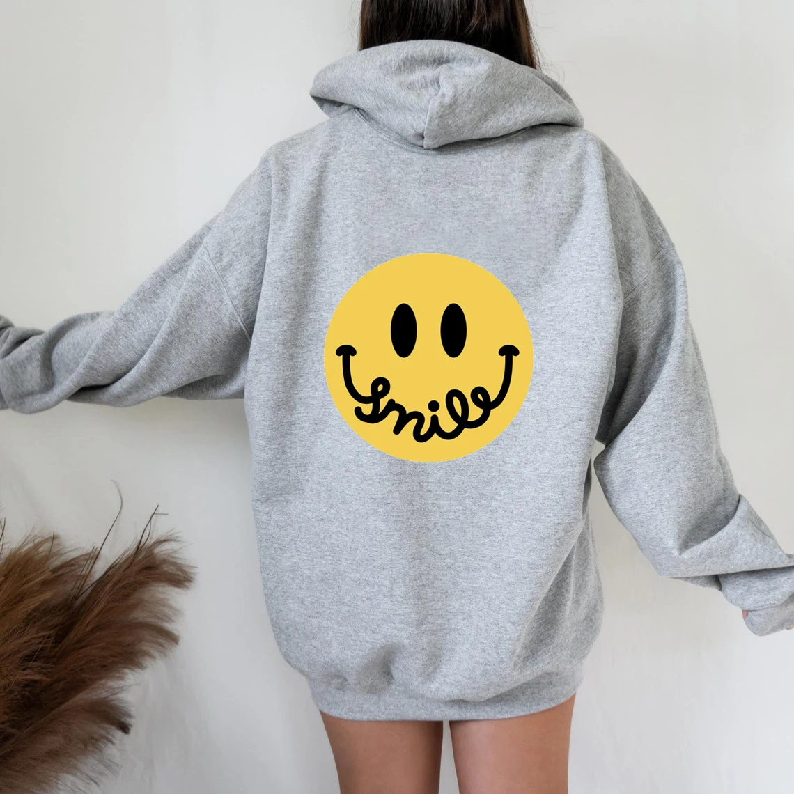 Colored SMILE smiley face Hoodie Women Hoody Sweatshirts Pullovers Fashion graphic pure cotton Streetwear top jumper fit hoodies