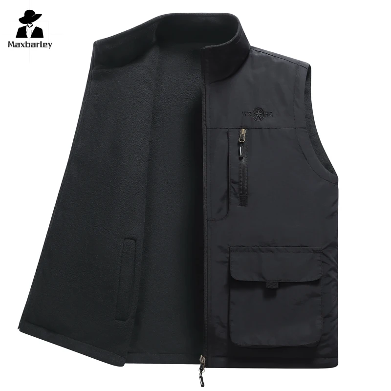 

Winter Warm Fleece Vest Jacket Men's 2-sided Wear Zipper Pocket Polar Fleece Warm Sleeveless Coat Outdoor Snow Freeze-proof Vest