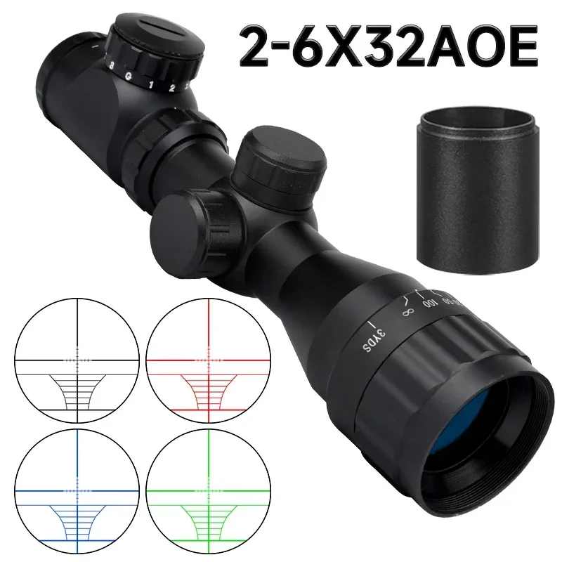 2-6x32AO RGB Hunting Optical Scope Range Finder Reticle Riflescope Air Rifle Airgun ak47 ak74 Sight .22LR .223 5.56mm