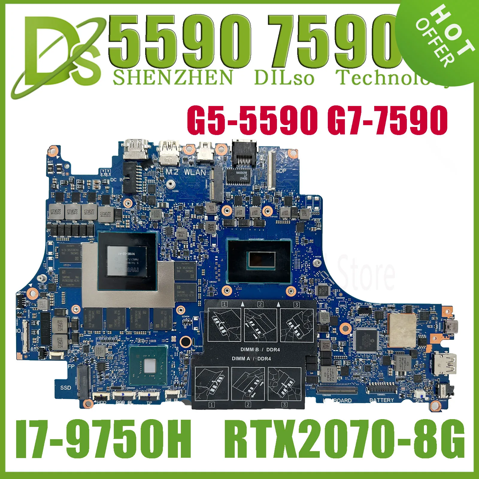 

KEFU VULCAN15_N18E CN-0PH6YP PH6YP G5 5590 G7 7590 DELL Laptop Motherboard With i5-i7-8th 9th GTX1660Ti/RTX2060/RTX2070-V6G/V8G