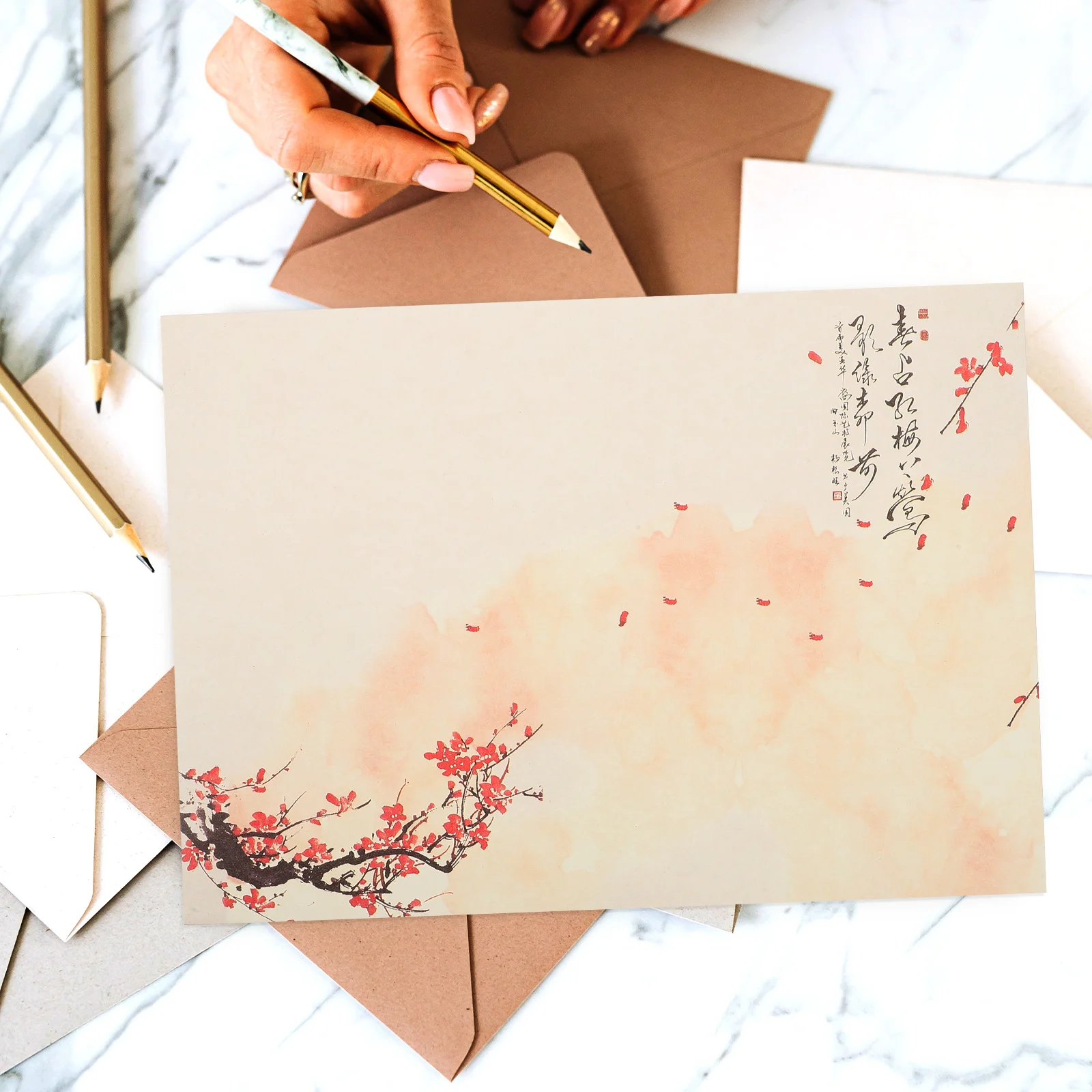 

80 Sheets Plum Blossom Writing Paper Thick Smooth Vintage Decorative Letter Paper Pack Portable Elegant Stationery