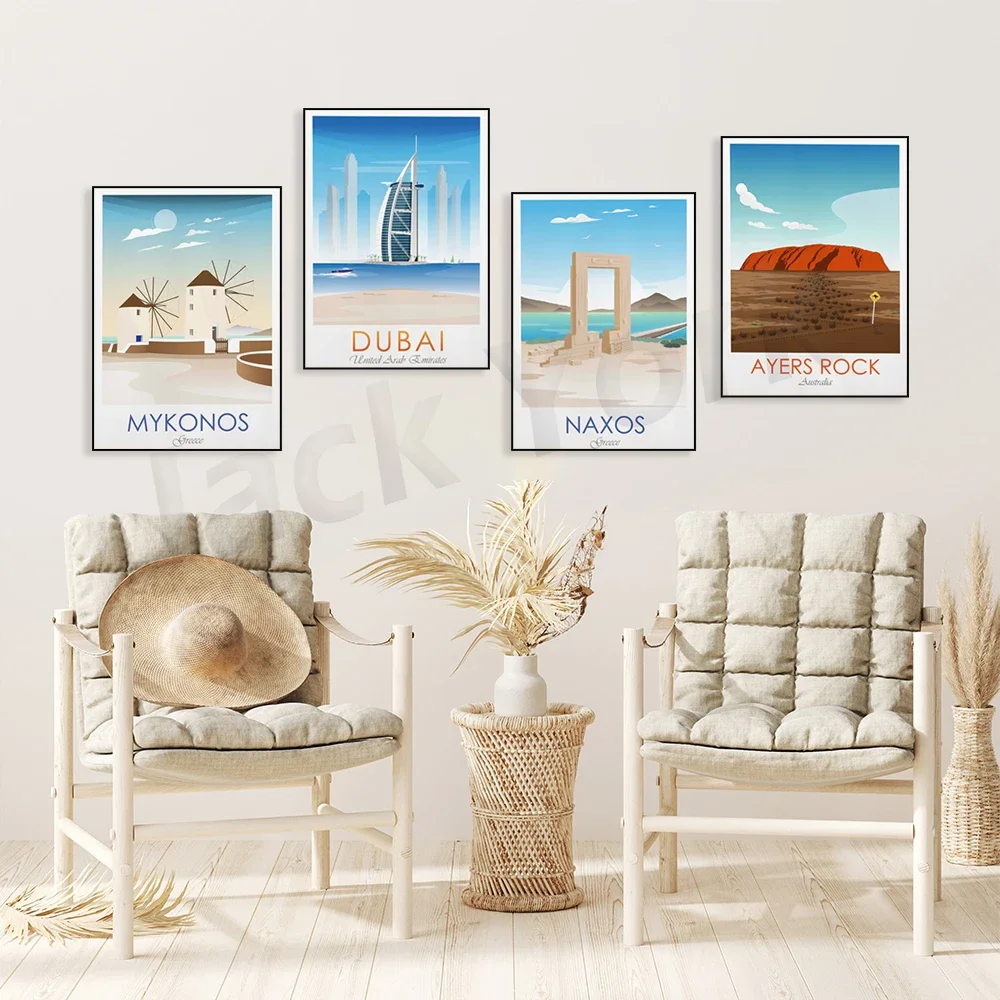 ميكونوس - سانتوريني - واشنطن دي سي. - شاطئ كروسبي - آيرز روك - Anglesey - طباعة ناكسوس بورتارا، ملصقات السفر