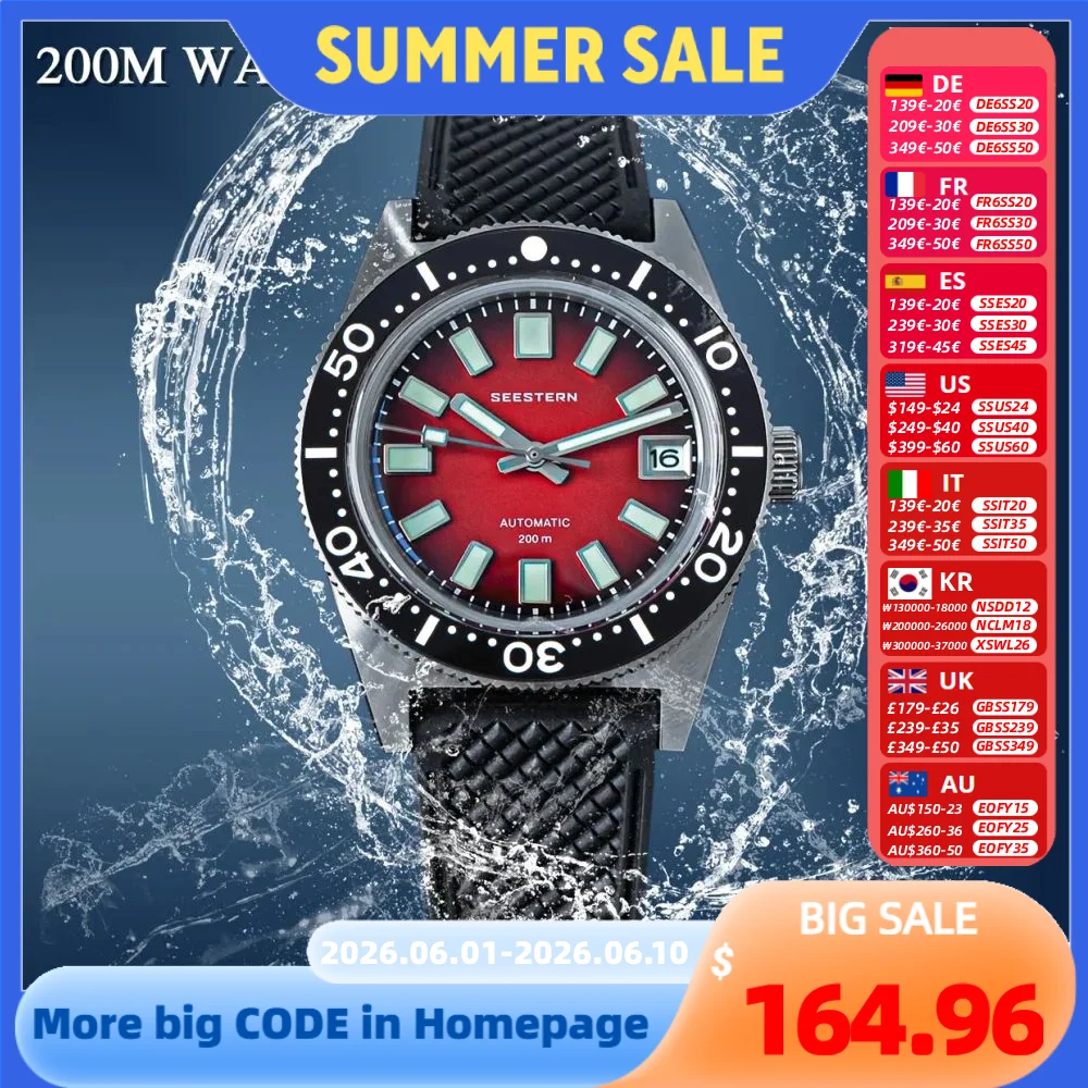 

SEESTERN 62MAS Diver Men Watch 38mm Original Sapphire NH35 Automatic Mechanical Wristwatch Luminous Date Ceramic 200M Waterproof