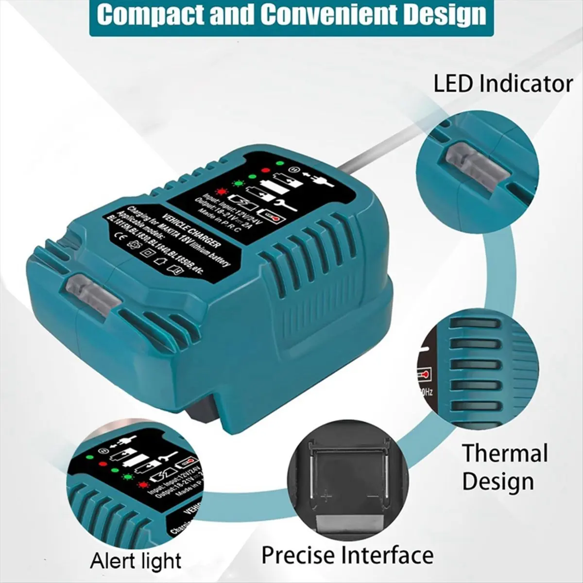 

A23PBG Portable Mini Battery Charger for Makita 18V Li-Ion Battery for BL1415 BL1420 BL1815 BL1830 BL1840 BL1860 US Plug