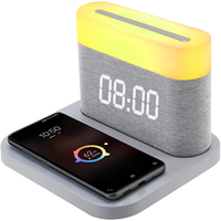 Digital Alarm Clock LED Night Light Wireless Charging 15W Touch Bedside Lamp Adjustable Brightness QI Wireless Charger Bedroom